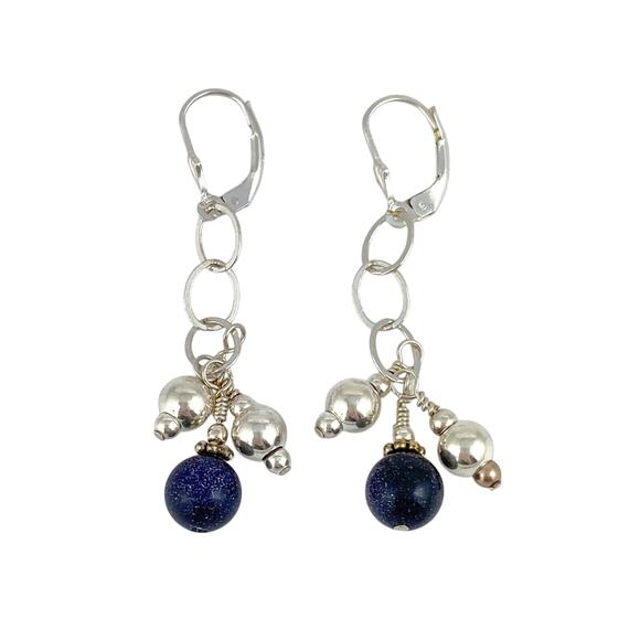 Blue Lapis Lazuli Bead Dangle Latch Back Earrings | Vintage Sterling Silver - Picture 1 of 9